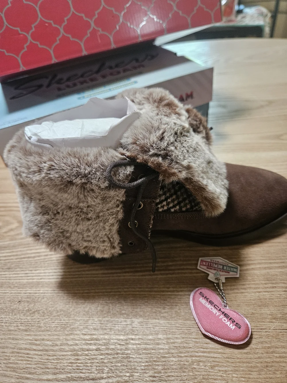 Skechers Women’s Faux Fur Cuff Winter Ankle Boots - Brown